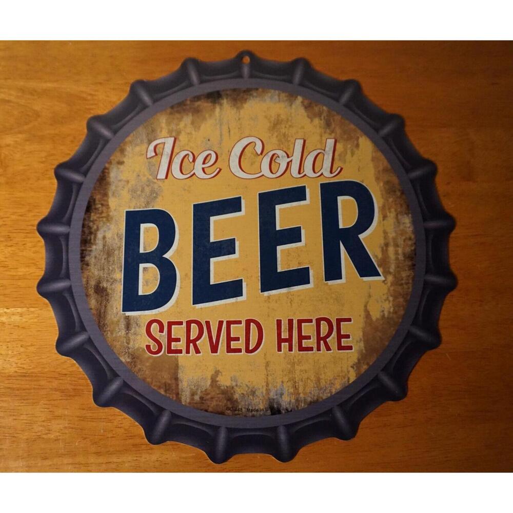 ICE COLD BEER SERVED HERE Bottle Cap Metal Sign Bar Pub Restaurant Home Decor